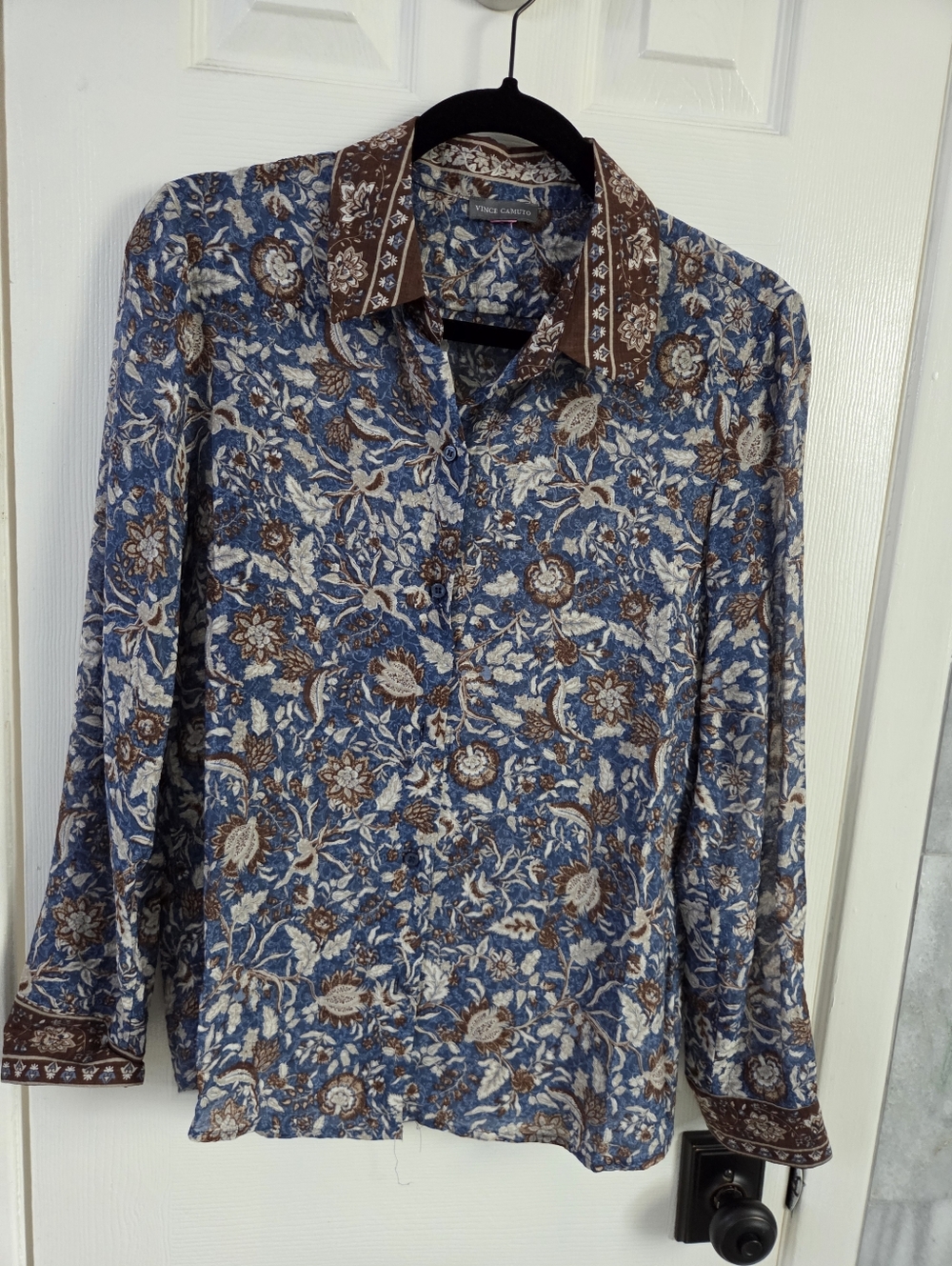 Vince Camuto Blue, Brown & Cream Floral Button-Down Shirt